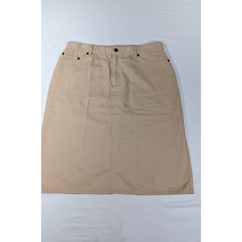 Lauren Ralph Lauren Khaki Denim Skirt Womens 12 Tan Cotton Knee Length A-Line